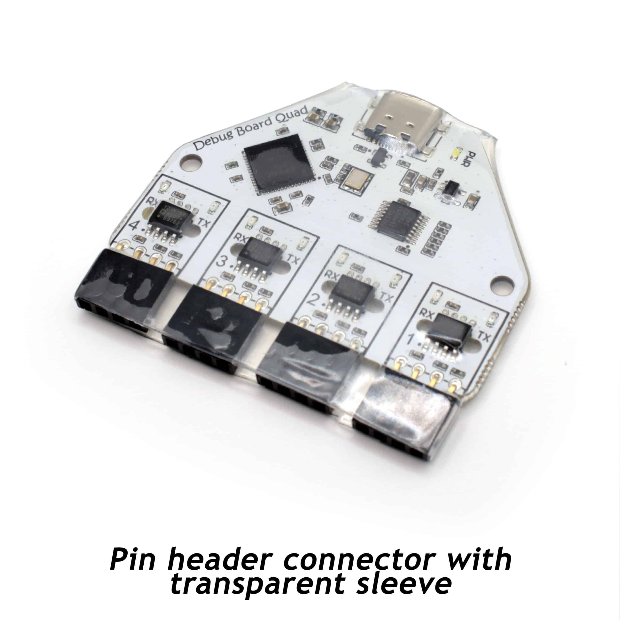 Duppa Debug Board Quad — front showing four isolated UART ports and USB-C connector